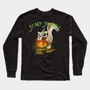 Scary Squirrel with Lighted Pumpkin Halloween Design Long Sleeve T-Shirt